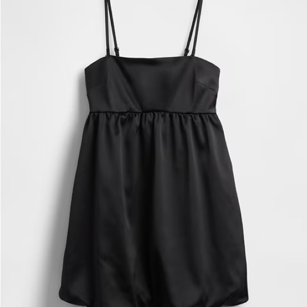 NEW WITH TAGS GAP Black Satin Spaghetti-Strap Bubble Dress Womens Large Petite